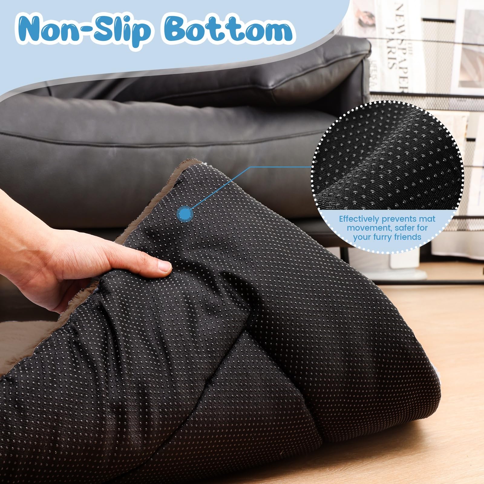 Baodan Lettino per Cani di Taglia Media Lavabile, 90x60 cm Cuscino per Cani Soffice con Fondo Antiscivolo, Lettini per Cani di Taglia Media, Marrone