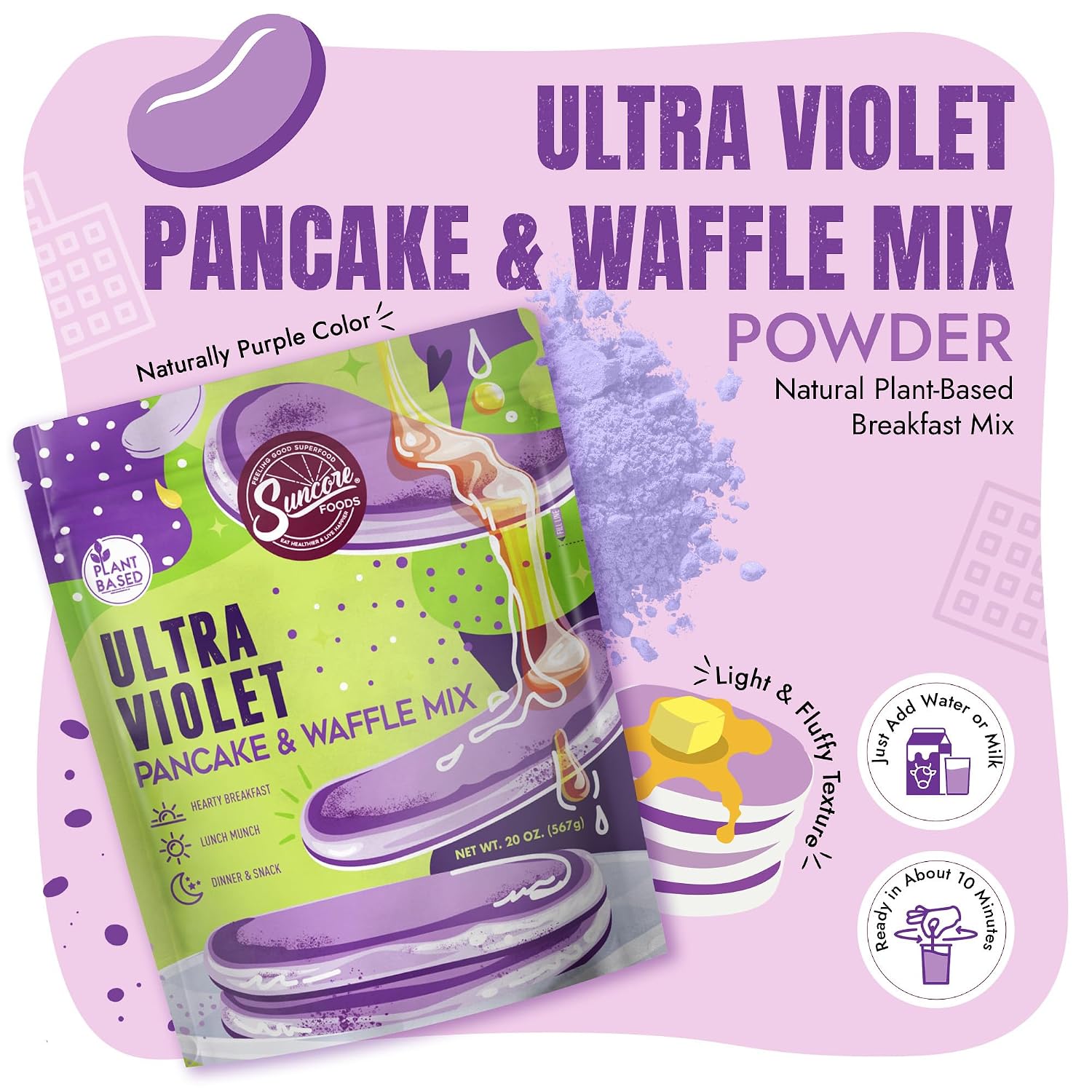 Suncore Foods Ultra Violet Pancake & Waffle Mix, Natural Color, 2 Pack