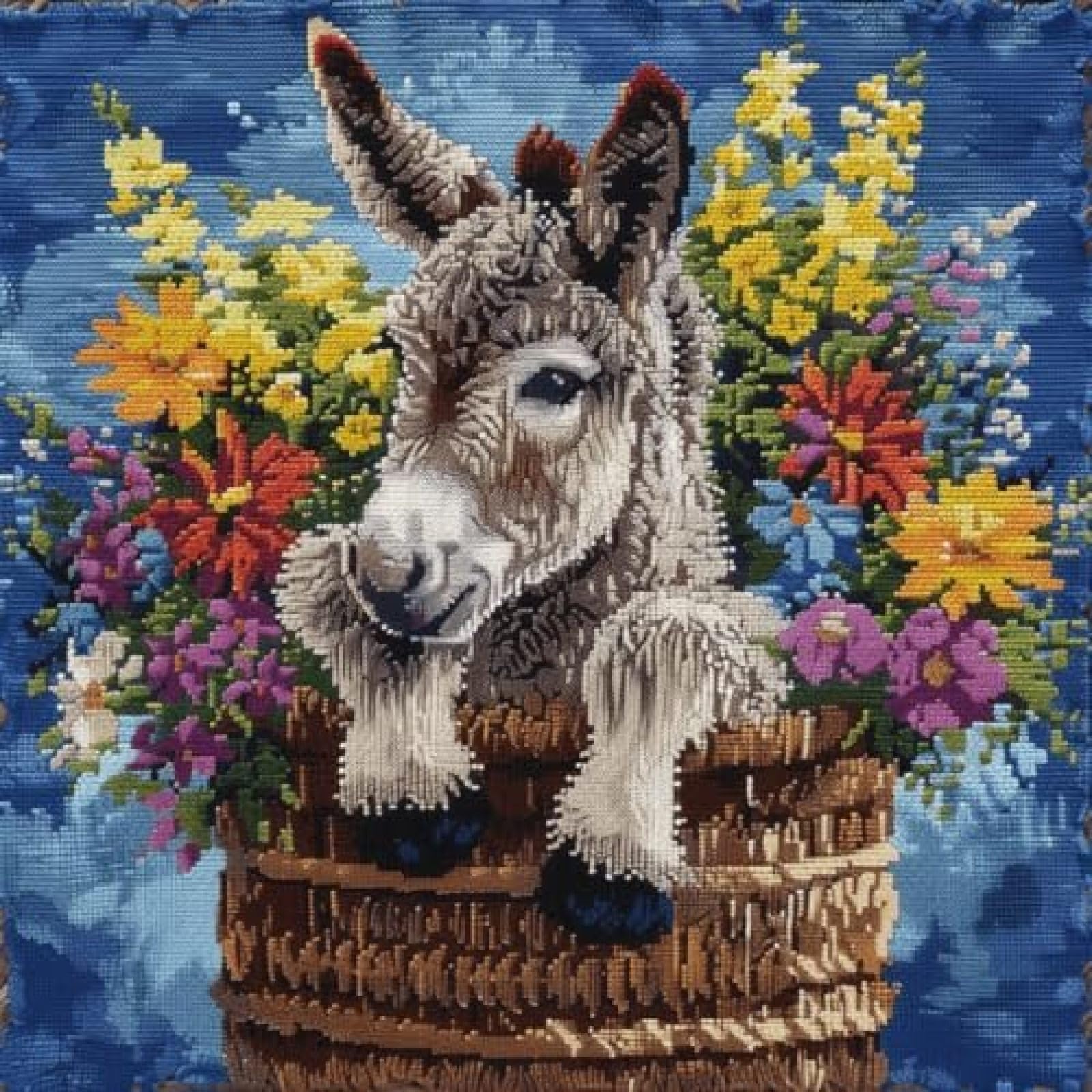Xdeghuangss Diy Latch Hook Kits Donkey And Flowers Latch Hook Cushion Kits Fantasy Animals Pillowcase Sewing Making Kits Diy Crochet Yarn Kits Embroidery Kits Pillowcase/Cushion Cover Making Kits 43X43cm