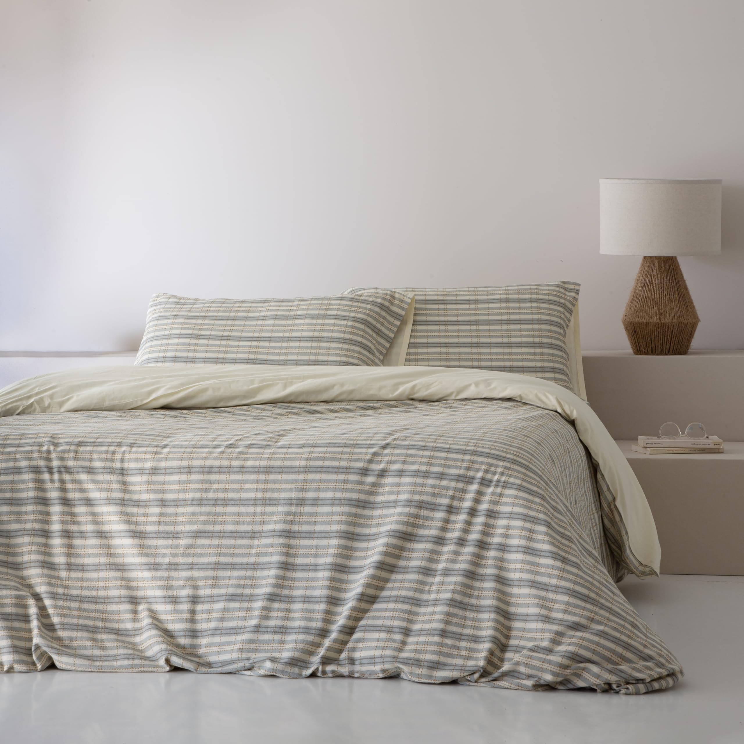 COTTON ARTean Funda nordica Cama 150 ALGODÓN Jacquard 200 Hilos TIRON Gris