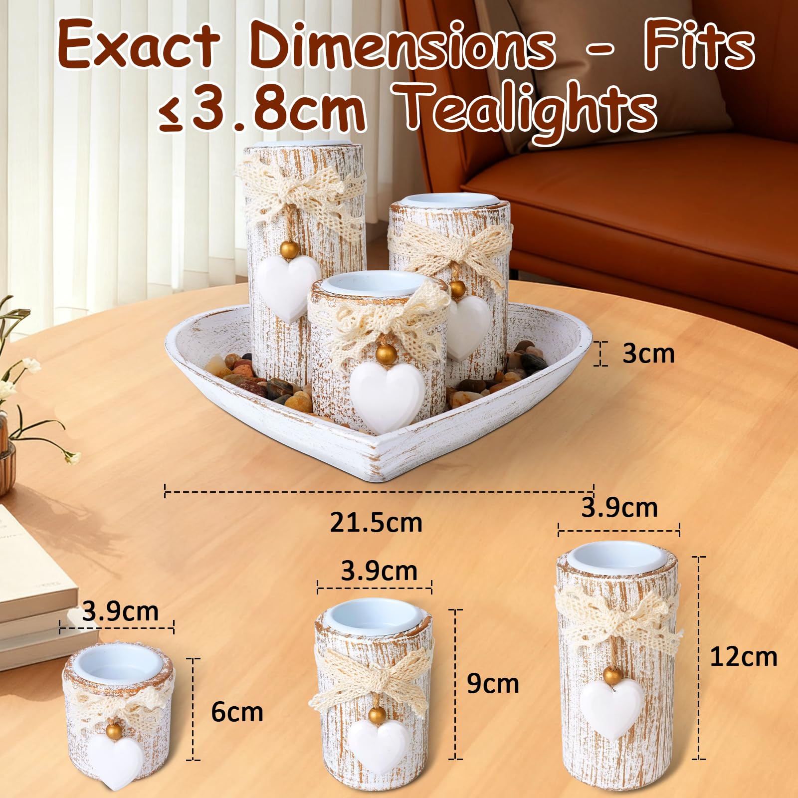 Portacandele in Legno, Set di Candelabri con Vassoio, Portacandela para Tealights, Porta Candele per Matrimoni, Cene e Altro, Feste, Natale, Decorazione da Tavolo