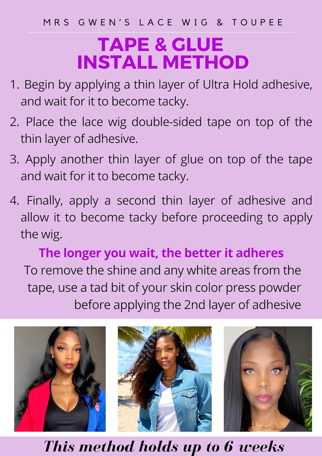 Lace Wig & Toupee Tape Adhesive Includes 3 Double Sided Tape Strips (4 fl oz)