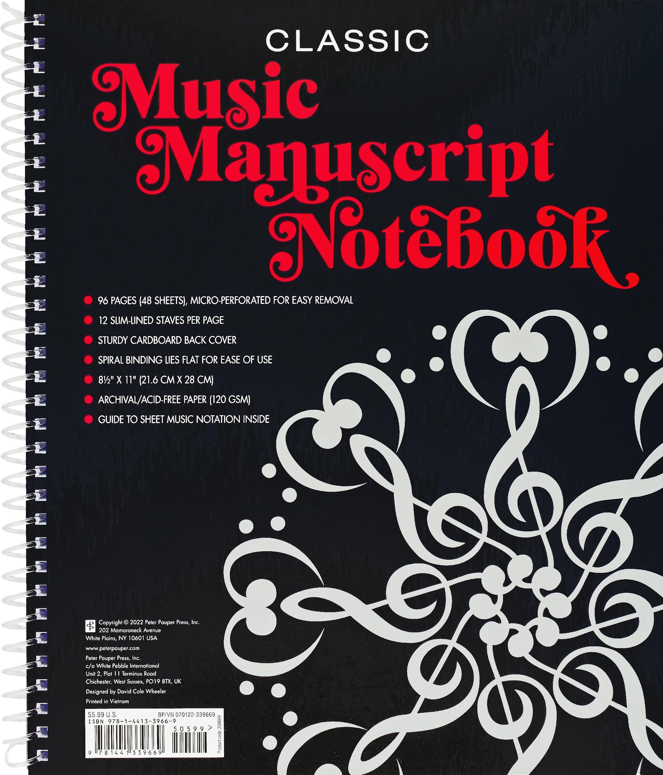 Music Manuscript Notebook (Regular Staff. Perforated Pages for easy removal.)