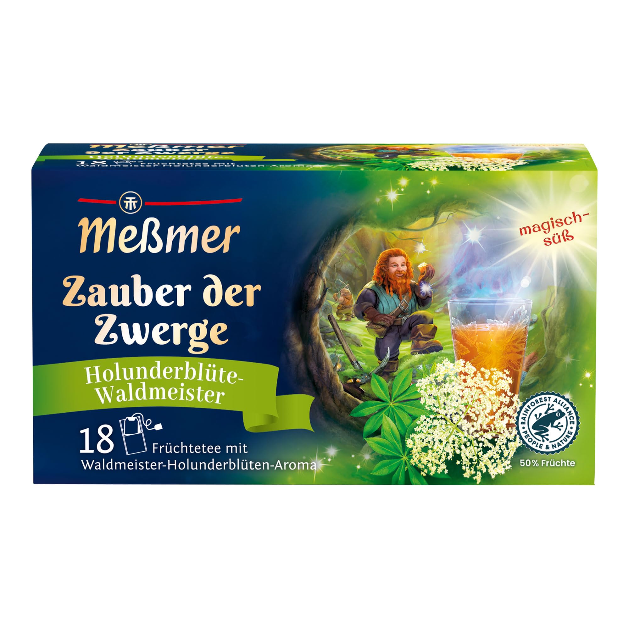 Meßmer Zauber der Zwerge | Früchtetee mit Waldmeister-Holunderblüten-Aroma | Online Exklusiv |18 Teebeutel | magisch-süß | vegan