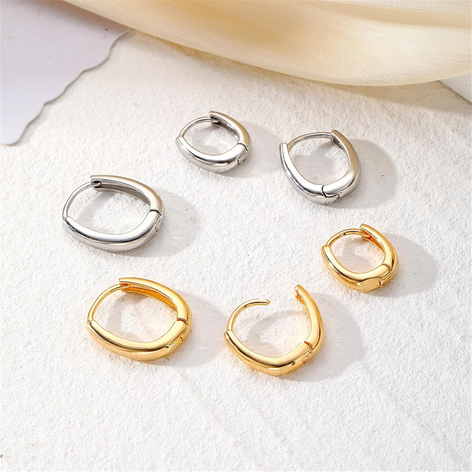 Gold Hoop Earrings Set for Women Dainty 14K Gold Plated Chunky Earring Simple CZ Huggie Hoop Earring for Multiple Piercing Trendy Jewelry - Image 4