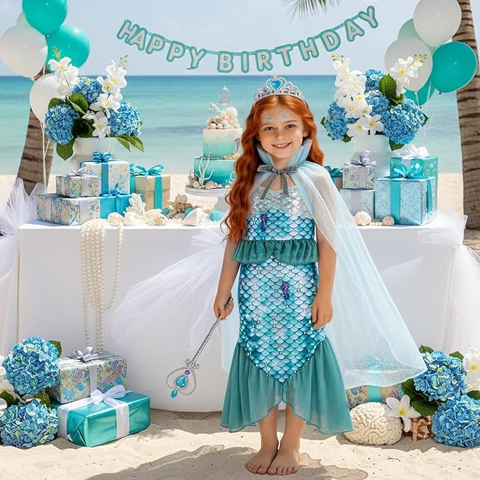 Disfraz de Sirena para Niñas 9-10 Años con Capa, Corona y Cetro miniatura 3