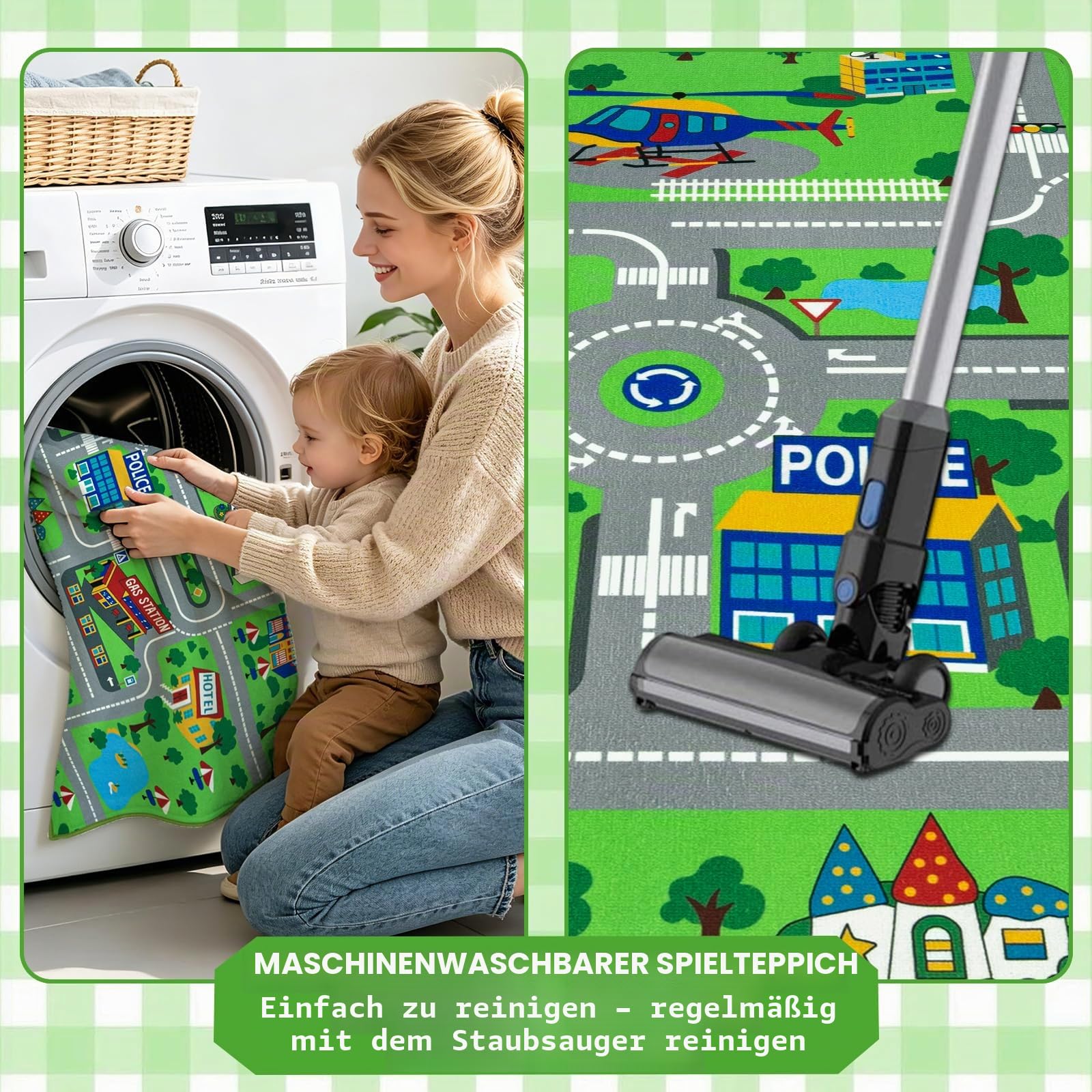 Capslpad Kinderteppich, Spielmatte und Lernmatte, 150 x 200 cm, extra groß, Stadtleben, pädagogische Automatte, für Baby und Kleinkind, Schlafzimmer und Spielzimmer