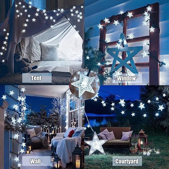 FANSIR Solar Garden Lights, 50 LED Star Fairy Lights Outdoor Waterproof Solar String Light Led Star 8 Modes 23ft Decorative Light for Garden Patio Yard Home Wedding Party, Cool White