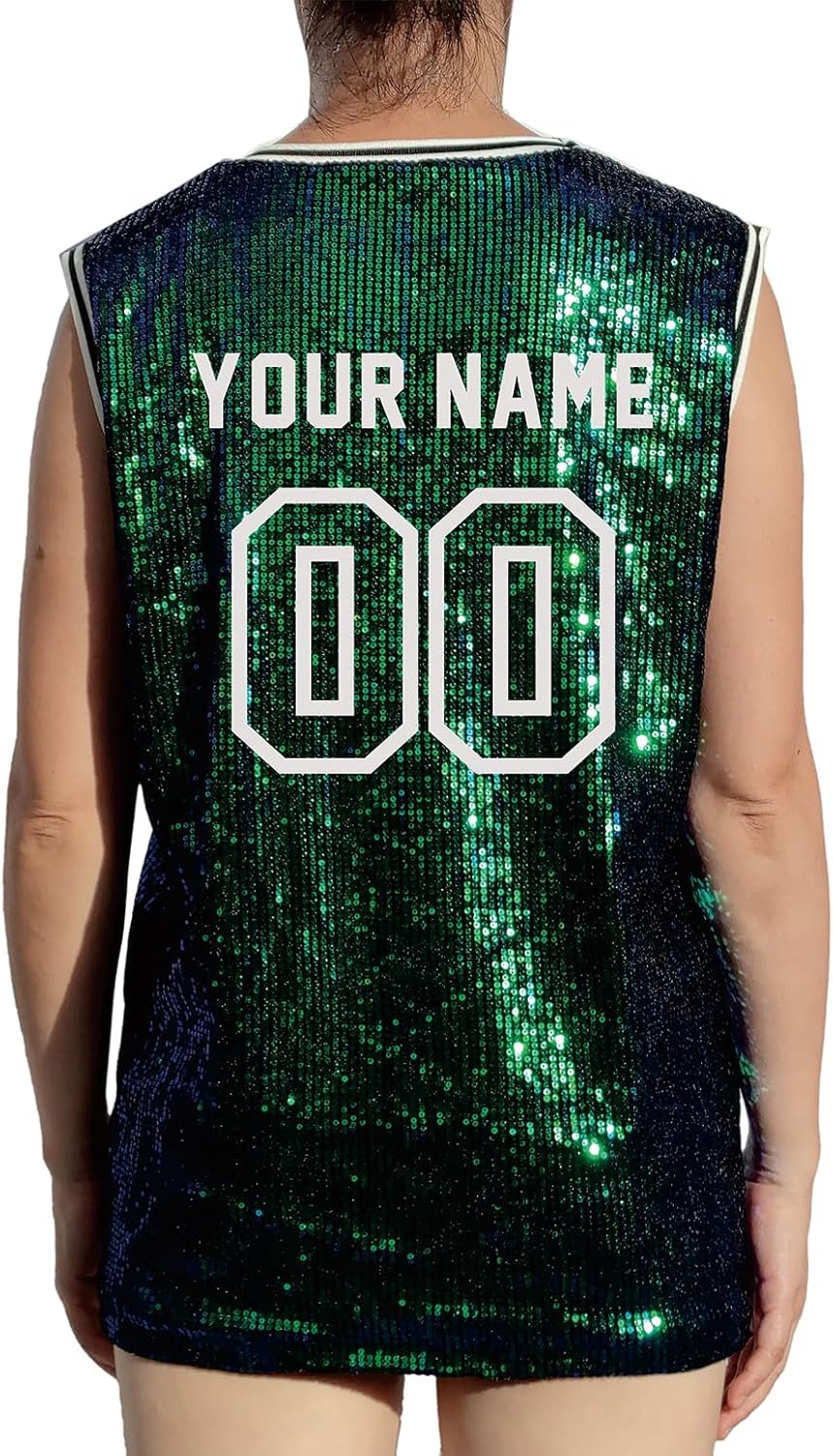 Whitewed Customized Name and Number Sequin Basketball Jersey T-Shirts Vests Tank Tops Women's