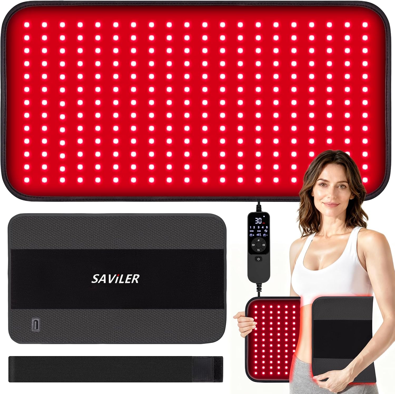 SAVILER® 24’’ x 13.8’’ Large Red Light Therapy Pad for Body, 260 LEDs Light Therapy Mat with Timer, 32W Near Infrared Light Therapy Wrap for Back Shoulder Joint Muscle Pain Relief