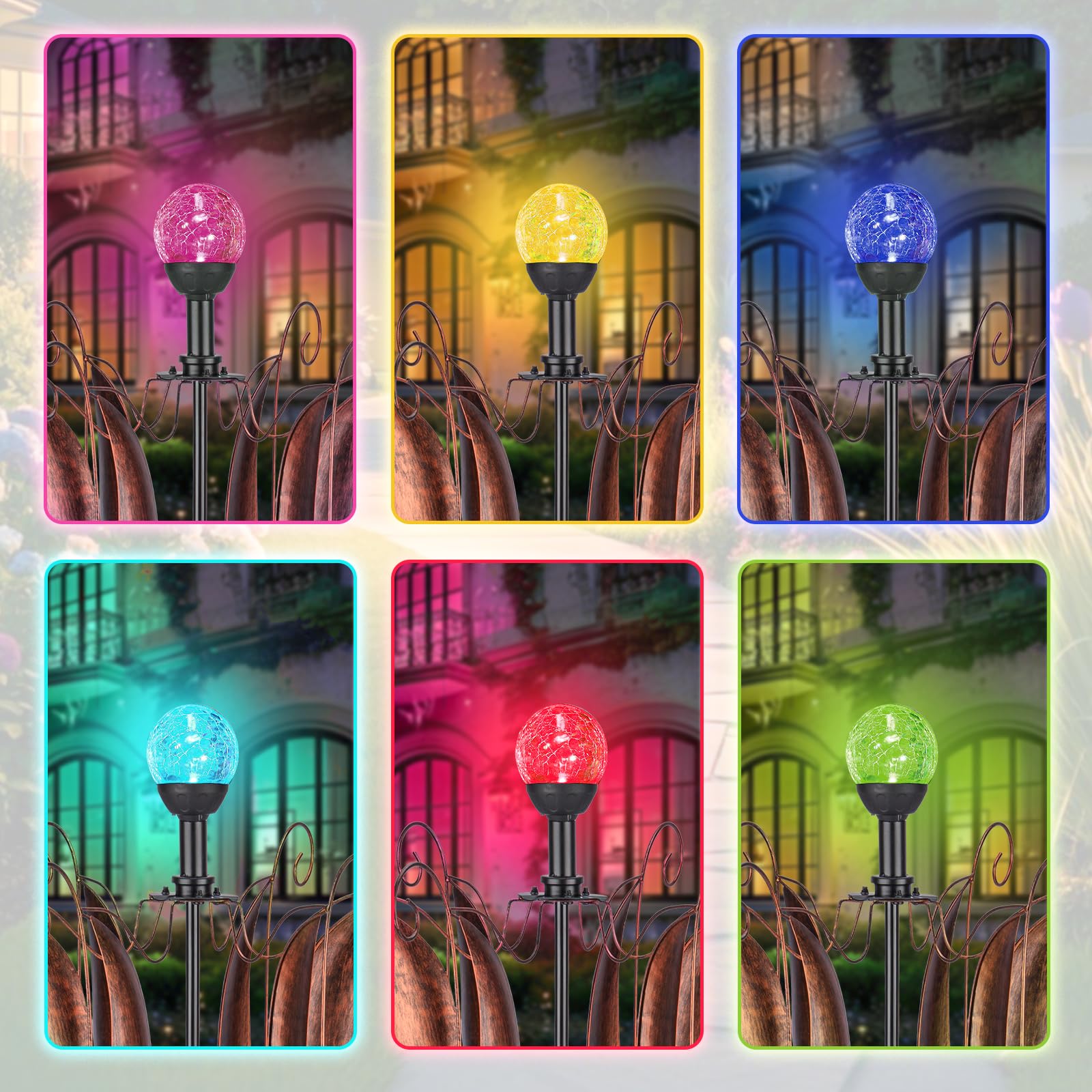 MUMTOP Tulipe à vent d'extérieur en métal - Grande boule de verre à LED à changement de couleur - 200 cm - Sculptures cinétiques - Moulin à vent tulipe pour cour, pelouse, décoration de jardin