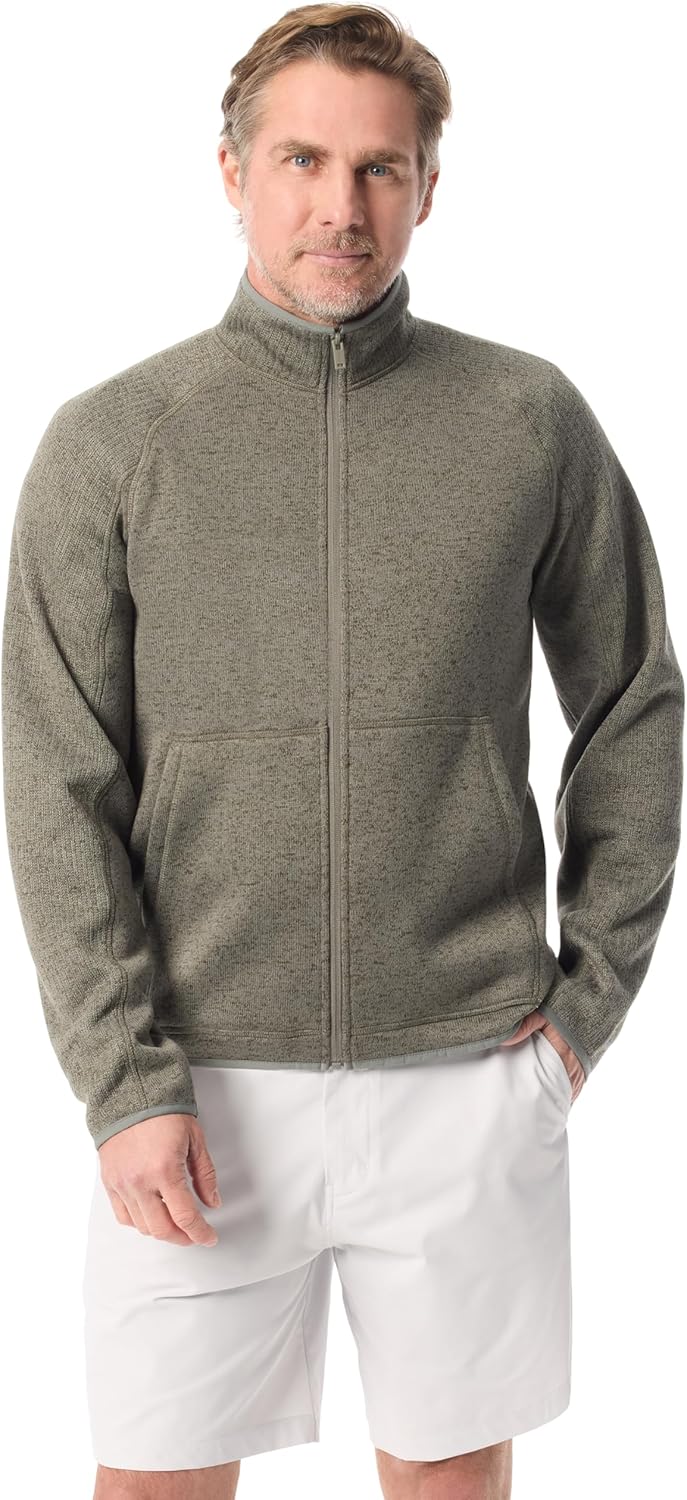 BASS OUTDOOR mens Full Zip Front Long Sleeve Fleece Sweater Jacket Standard Large Moss Lichen