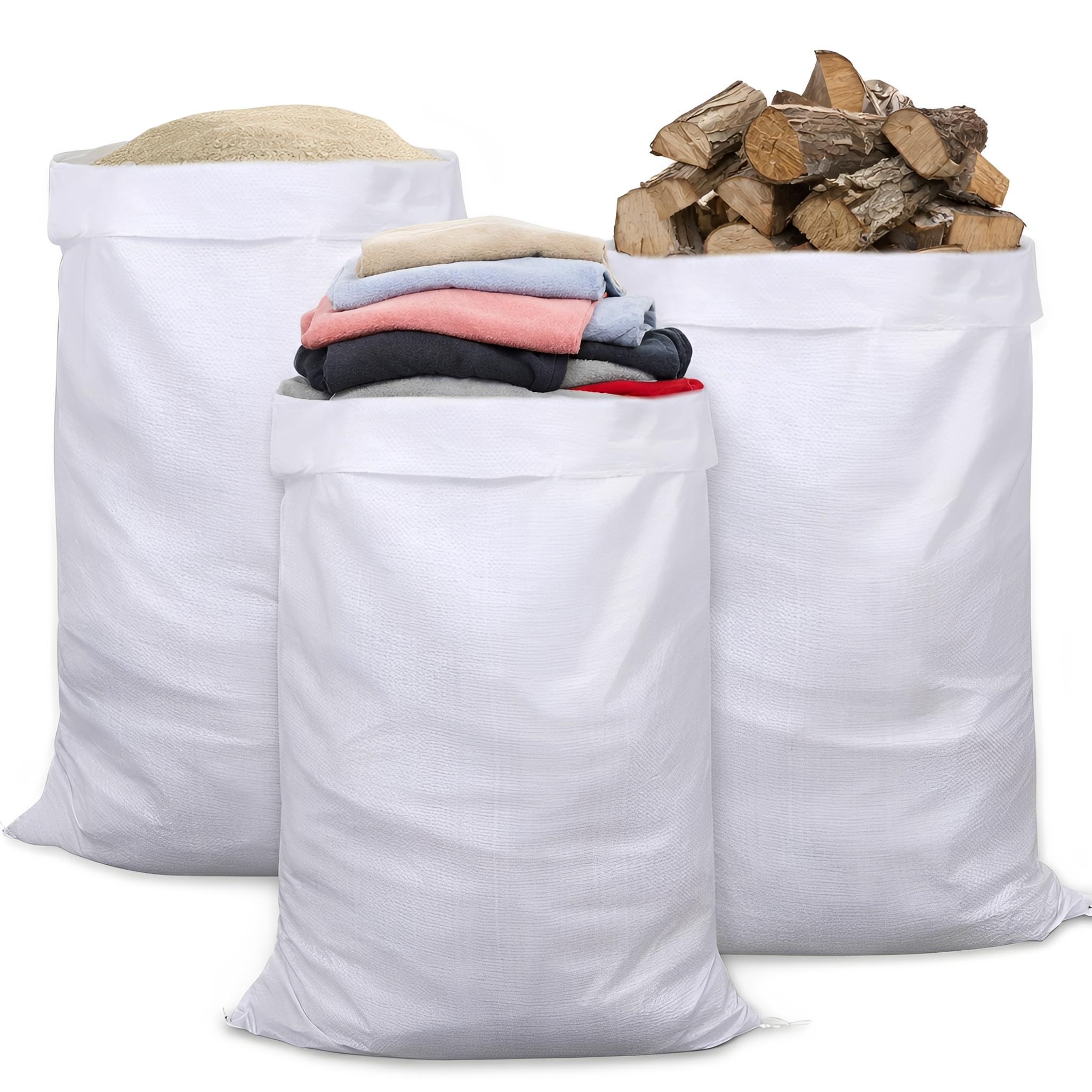 MORE FREE- Sacos de Escombros y Tierra de Jardín Bolsas Tejidas de Rafia Blancas para Obras, Basura y Transporte de Materiales (Tamaño:90x120CM, [20 Piezas Sacos])