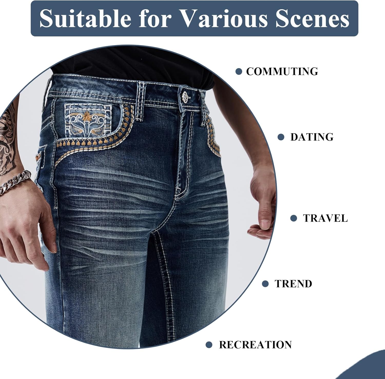 Men's Relaxed Straight Fit Jeans with Comfort Flex Classic Pants for Men Straight Leg Casual Embroidered Jeans - Image 6