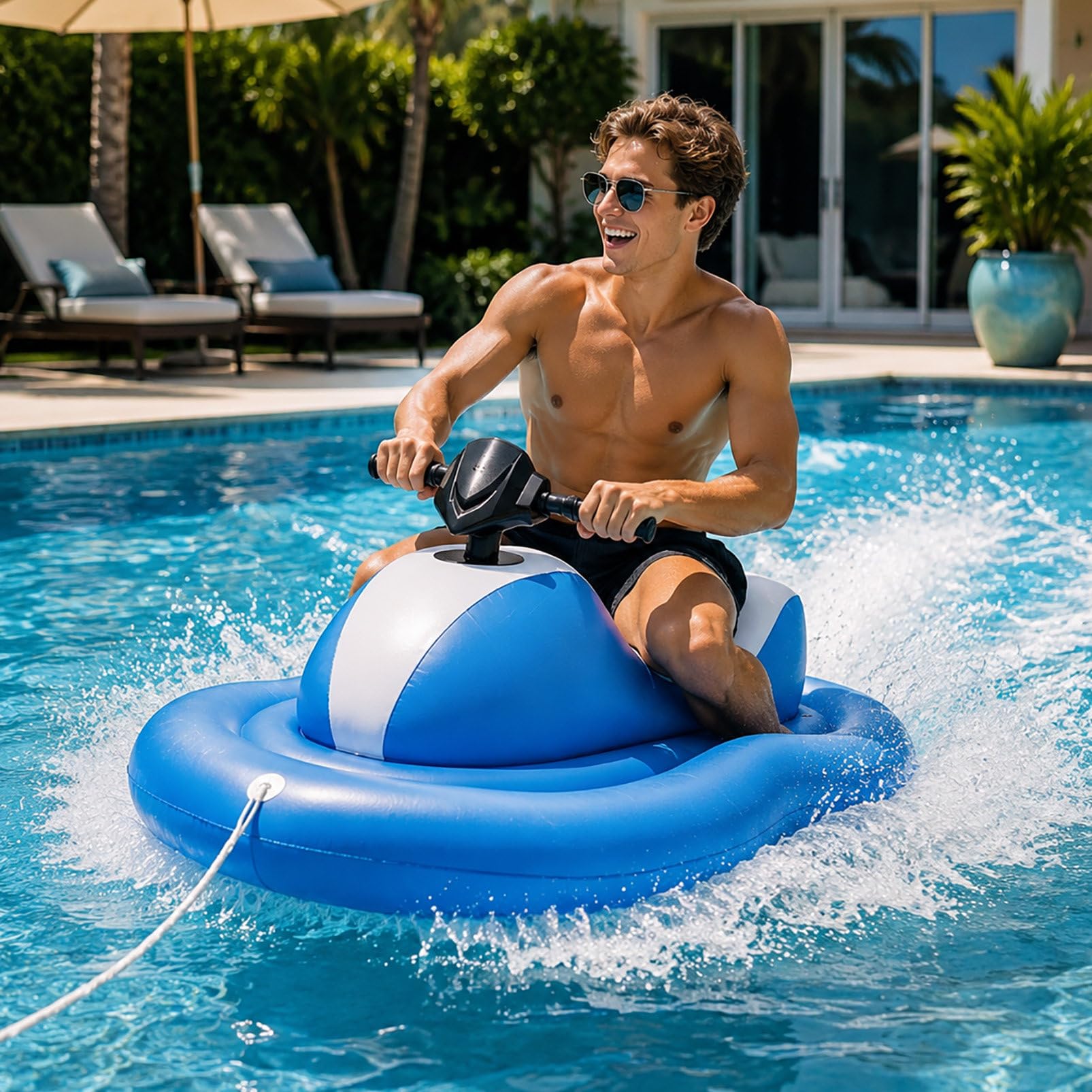 Moto D'acqua Gonfiabile Motorizzata per Adulti, Galleggiante per Piscina | Gommone Elettrico con Batteria da 2600 mAh, Portata di 120 KG, Autonomia di 30-60 Min, per Lago, Spiaggia e Sport Acquatici