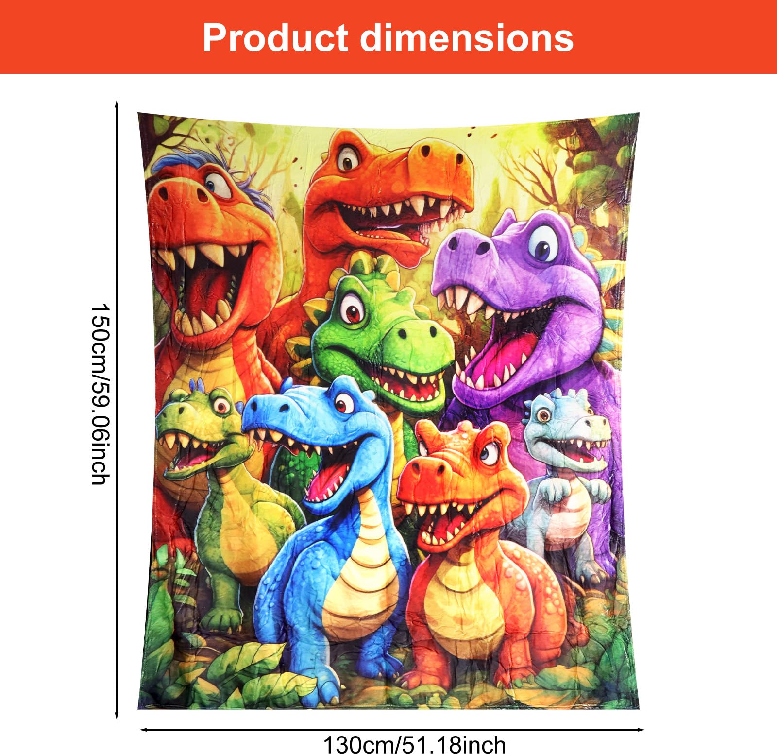 Koc Dinozaur Dziecięcy 150x130 cm – Miękki Koc Polarowy Flanelowy z Uroczym Motywem Dinozaura, Koc Dziecięcy na Kanapę, Łóżko, Sypialnię, Narzuta Dino, Prezent