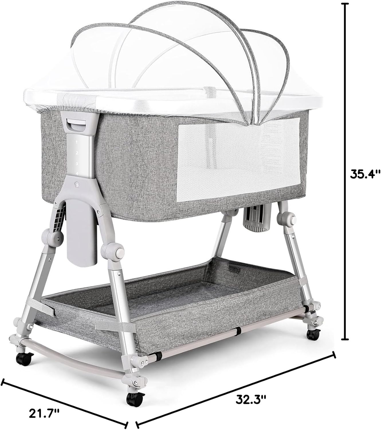 SPS Baby Bassinet Bedside Sleeper with Storage Basket and Wheels,Easy Folding Bedside Crib,Adjustable Height Portable Baby Bed for Newborn Infant image 8 of 8 B0BKSW2F1W