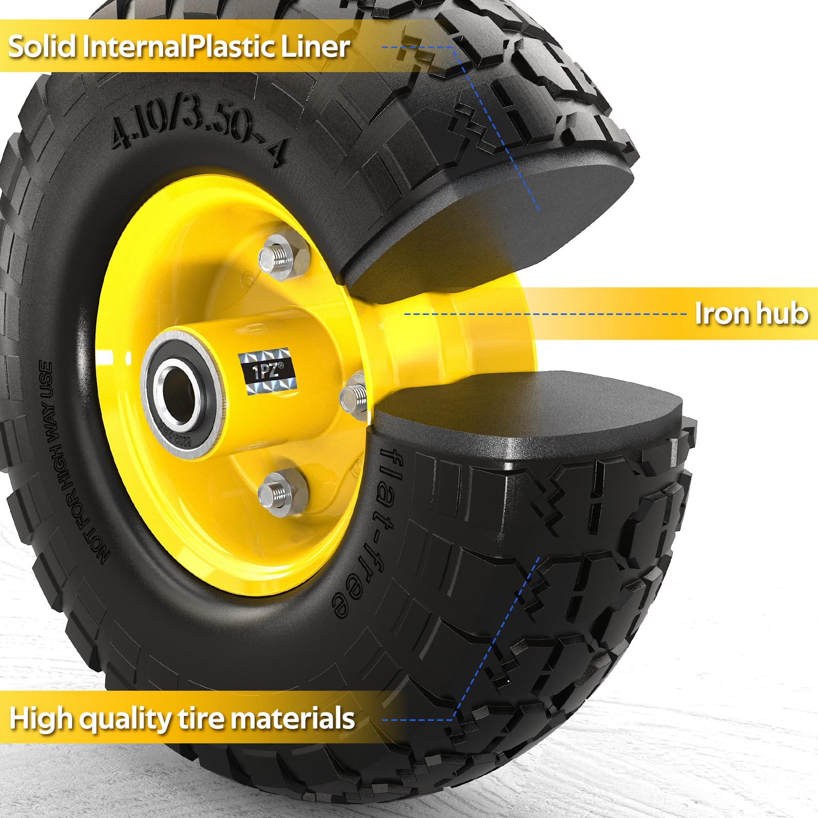 1PZ ES3-LQ8 4.10/3.50-4 Neumático macizo 255 mm Neumáticos Antipinchazos 10 pulgadas para Carretilla de Transporte Plataformas Rodantes Carretilla Manual Carro de Jardín 400 lb de carga 2 piezas