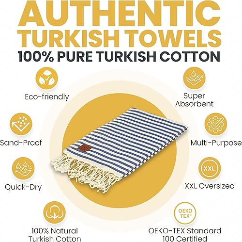 Miniatura 2 de GOLD CASE - Toalla turca de playa pestemal XXL 100% algodón, multiuso, de secado rápido, práctica para baño, yoga, piscina, gimnasio, manta, etc. 39
