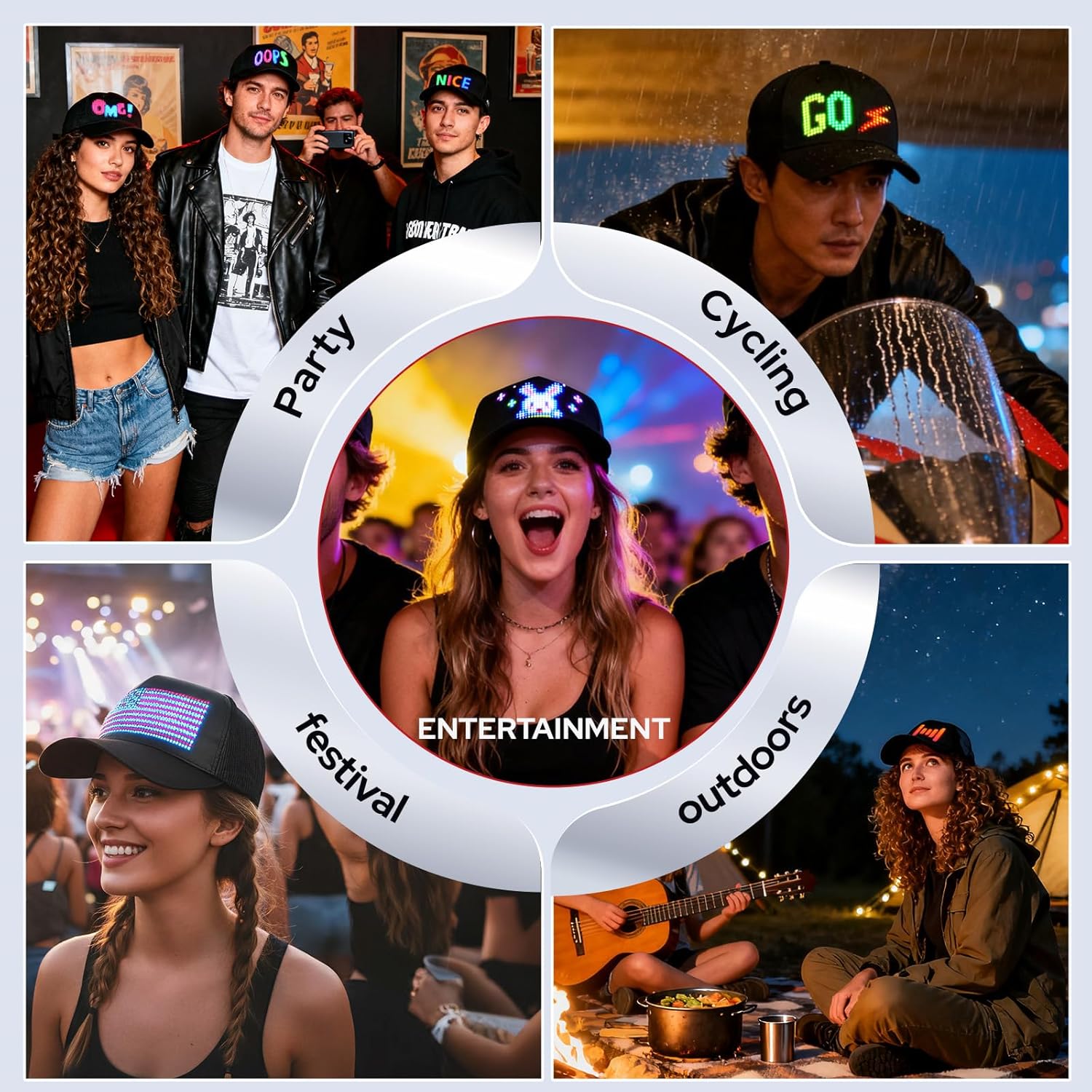 LED Hat, Full Color Rechargeable LED Baseball Caps, Bluetooth APP Control Display Screen Hats, Custom Text Patterns Animations for Party Christmas Halloween Black - Image 6