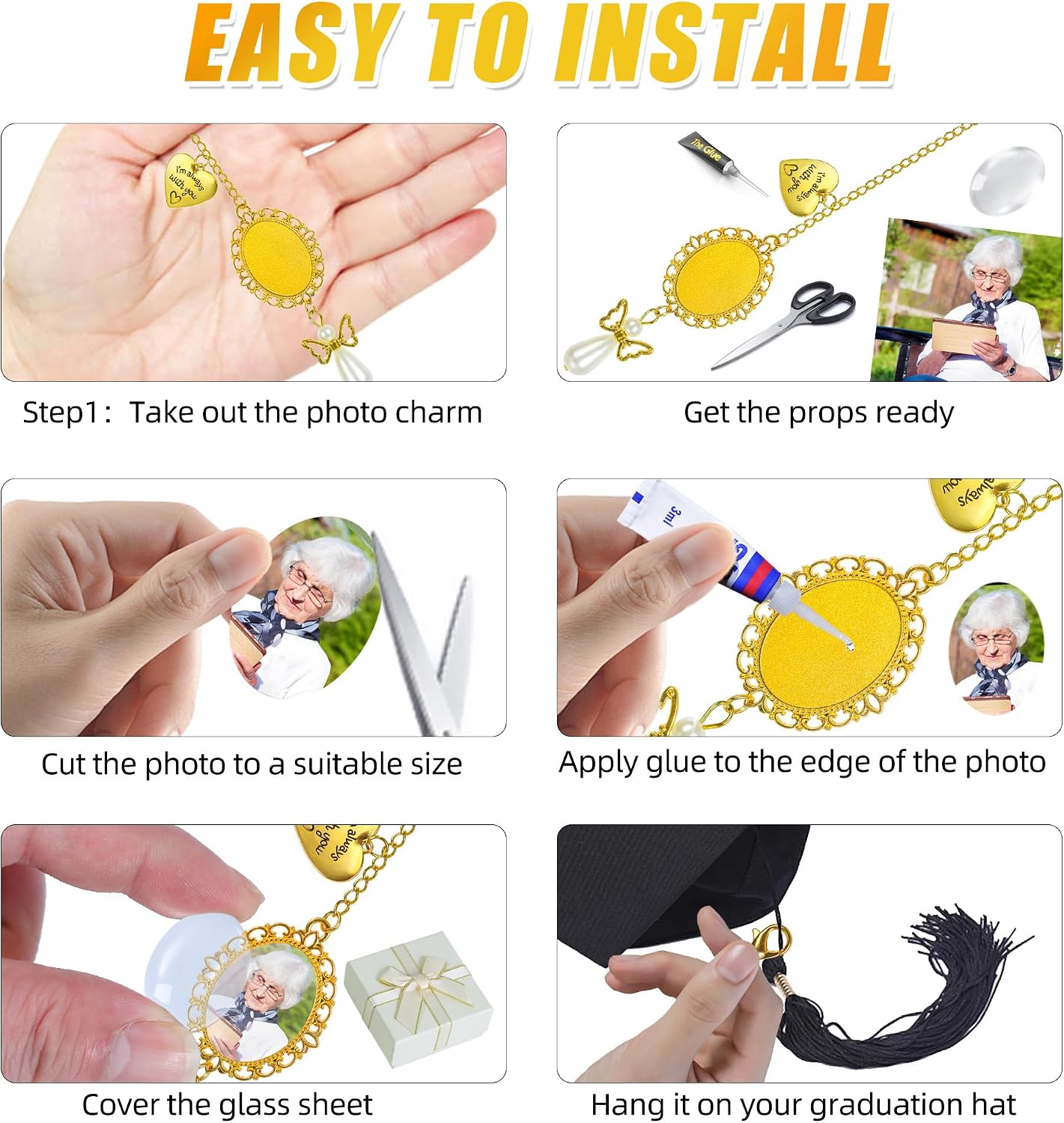 2 Pack Custom Graduation Tassel Photo Charm Memorial Graduation Cap Charms image 4
