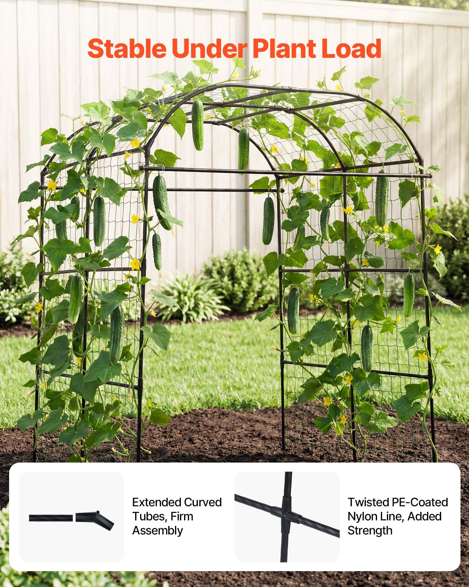 VEVOR Kratownica ogórkowa łukowa metalowa kratownica ogrodowa ogrodowa stojak na rośliny pnące 181 x 165 x 210 cm do winorośli groszek fasola cukinia pomidory kwiaty rośliny zewnętrzne