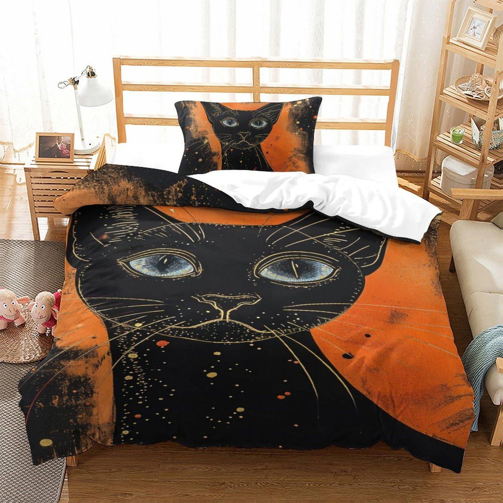 Parure de couette chat siamois 3D pour décorer une chambre d'enfant lit simple