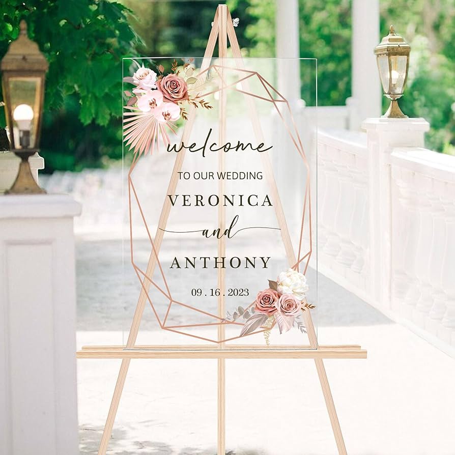 【受注製作品】Wedding Welcome Board Amazon.com: Custom Floral Clear Wedding Sign,Print on