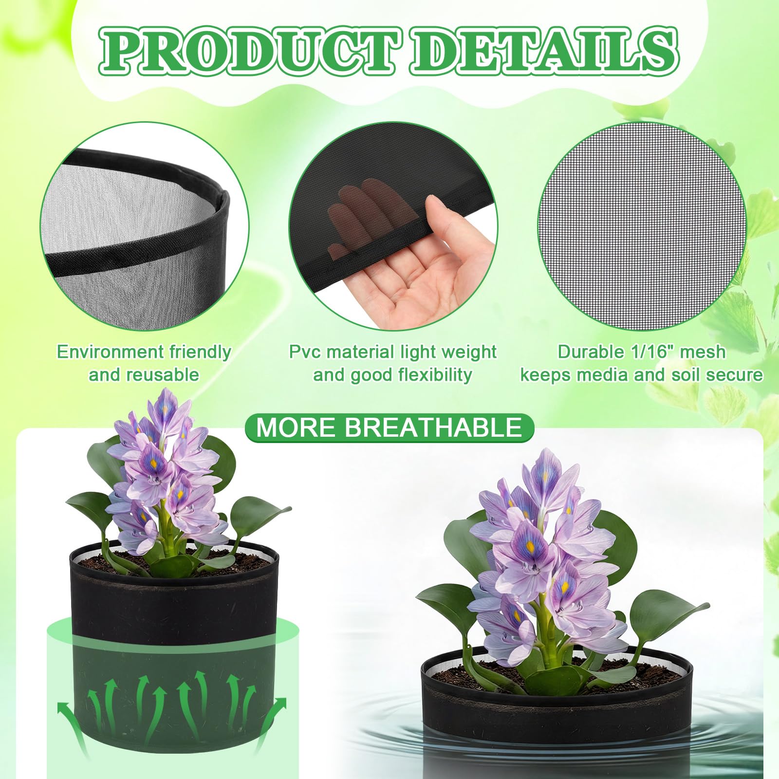 Confezione da 4 cesti per piante da laghetto, 25,4 x 30,5 cm, vasi galleggianti per piante acquatiche e laghetti, riutilizzabili, in rete, per ninfee, gladioli, paludi e piante terrestri