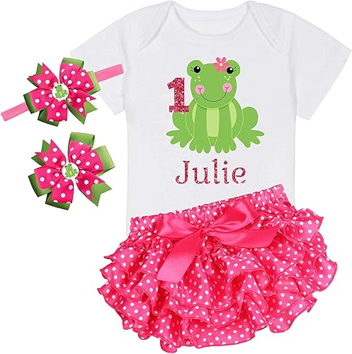FROG 1st Birthday Outfit - PINK & LIME GREEN - Personalized - FROG Birthday Outfit - Cake Smash - Baby - Girl