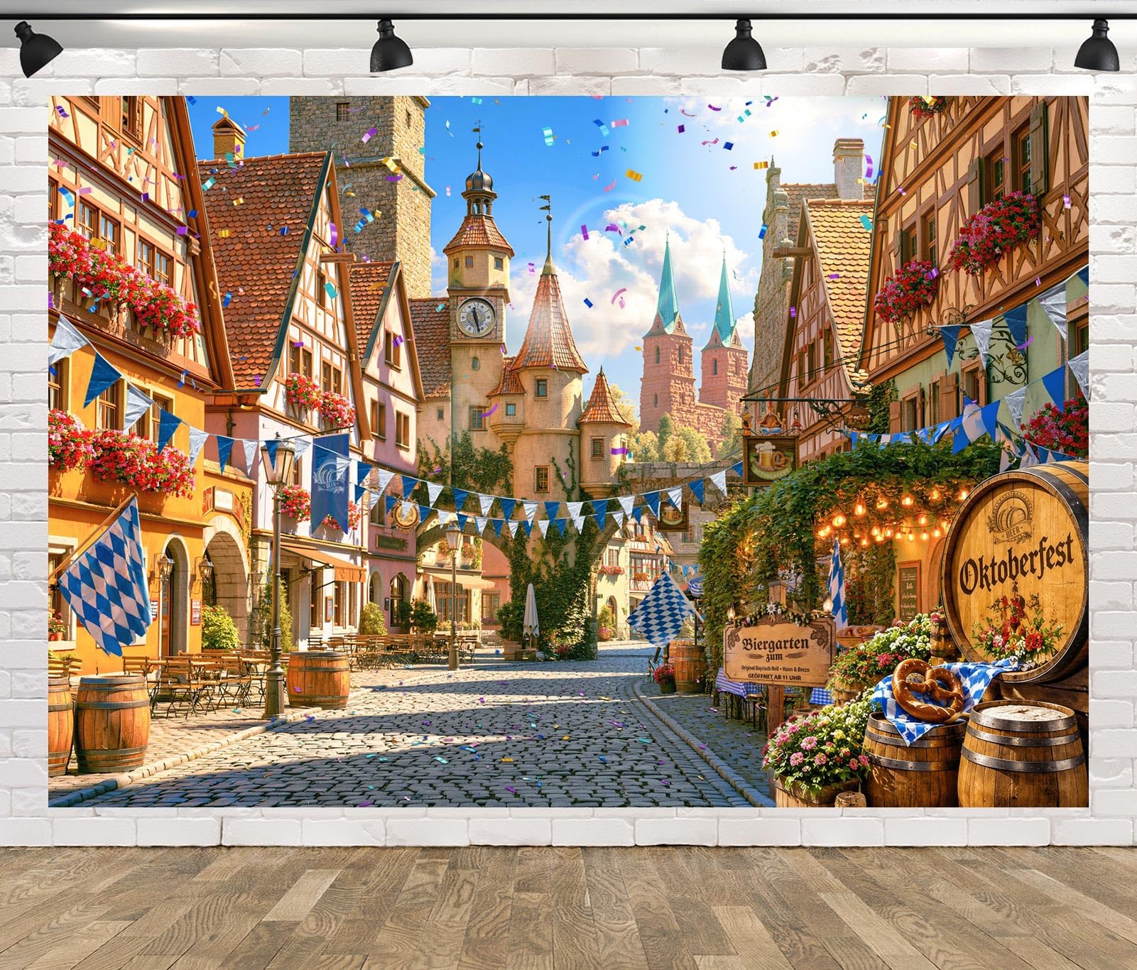 BELECO 4.6x2.5m Sfondo tessuto Oktoberfest decorazioni festa birra bavarese banner stampato con borgo antico bavarese arredo interno accessori pratici per shooting fotografici domestici