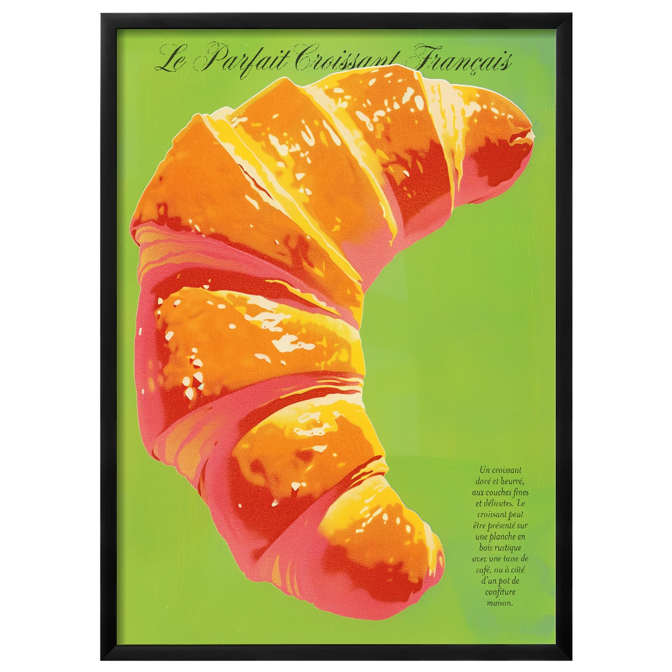 WallBUddy Pop Art Croissant Wandkunst Druck | (60 x 90 cm, Schwarz gerahmt)