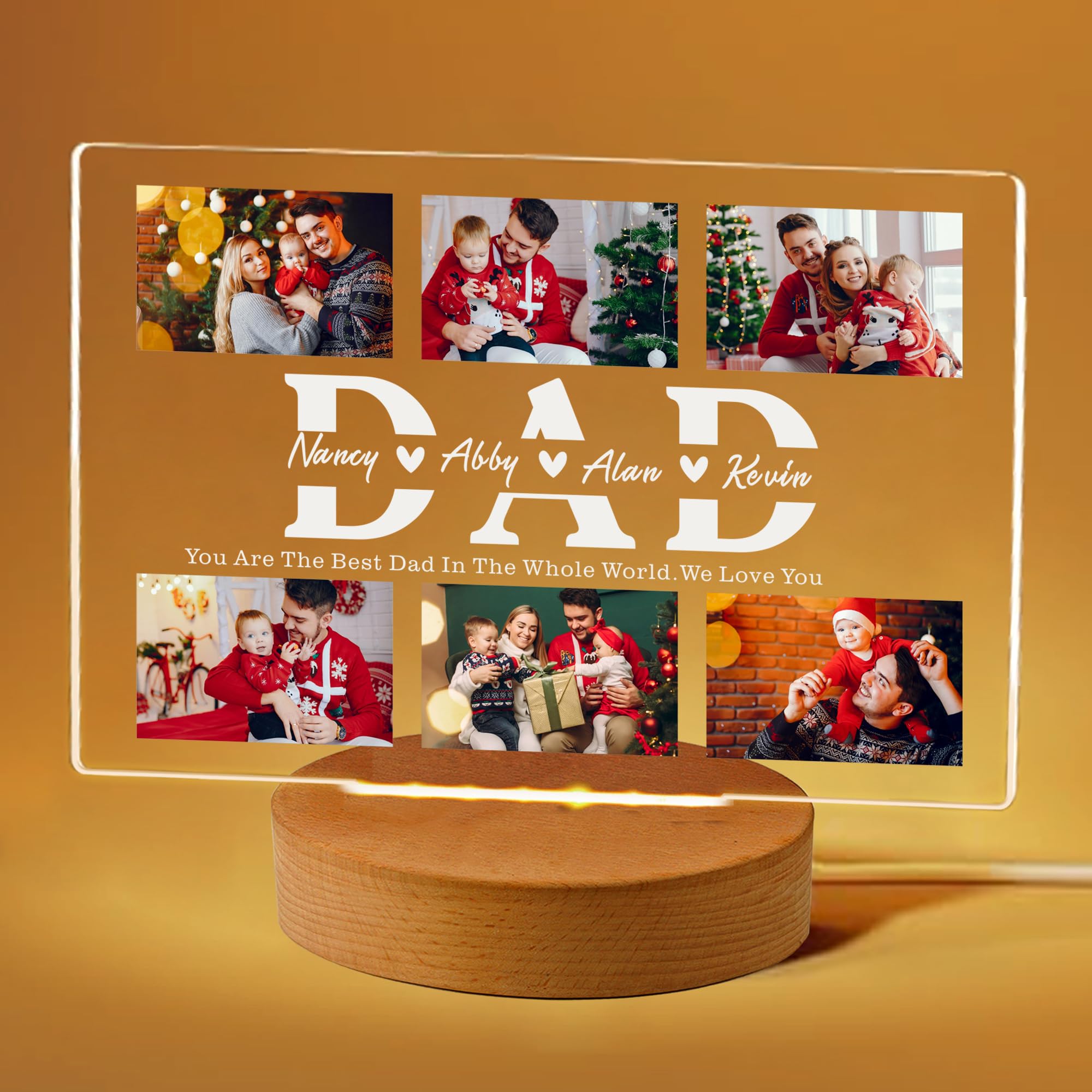 Personalised Dad Fathers Day Photo Gifts Dad Gifts 7 Colors Night Light Plaque Birthday Christmas Photo Gift Photo Gifts Fathers Day Dad Gift from Daughter & Son (Dad) — image 1