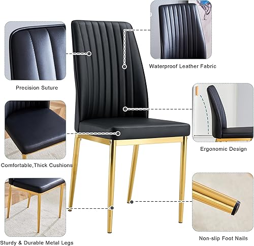 Miniatura 6 de Sillas De Comedor - Juego de 2 sillas de comedor modernas con asiento tapizado de piel sintética, respaldo alto y patas cromadas resistentes, sillas