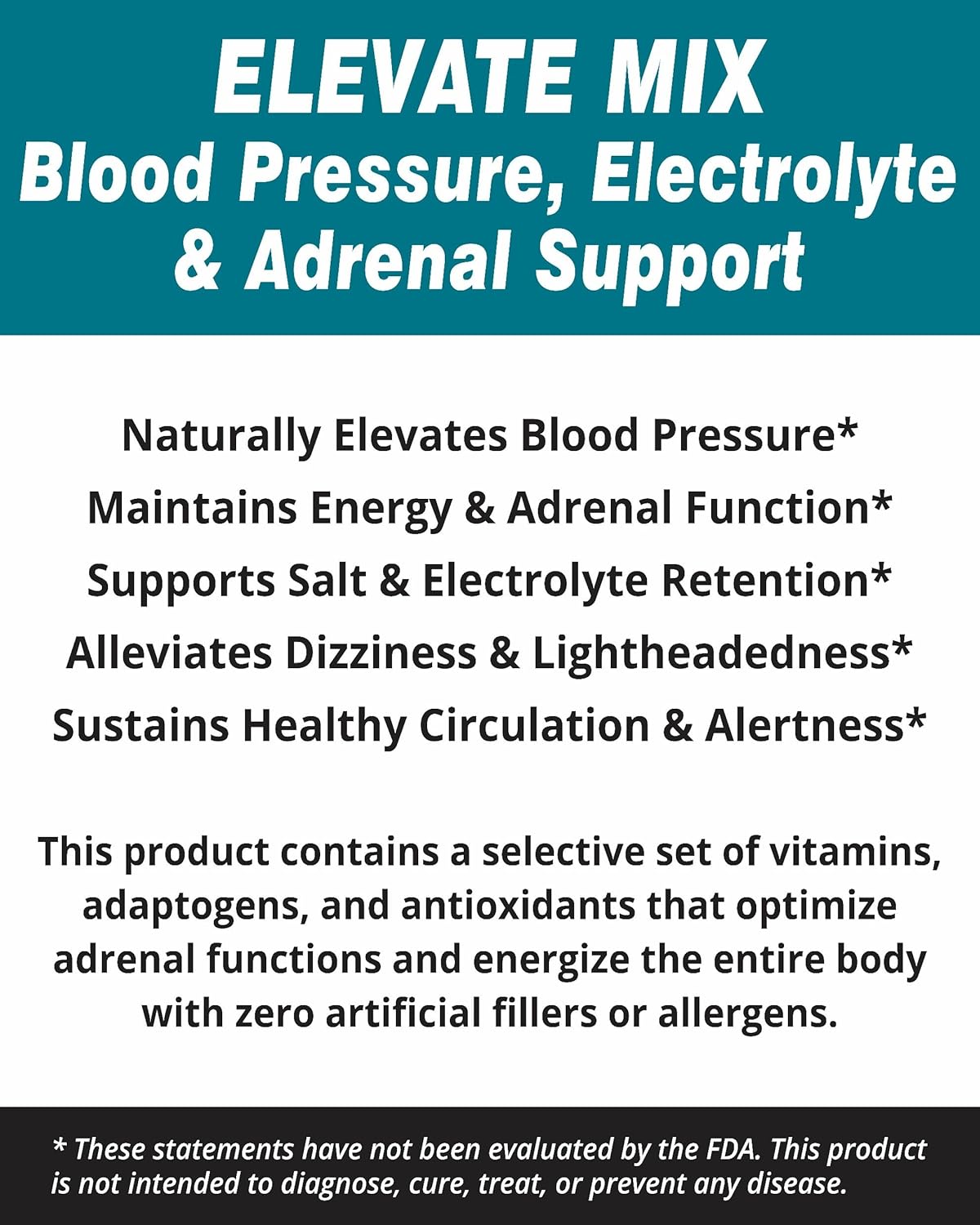 Elevate Mix;Low Blood Pressure,POTS,Hypotention, Electrolyte and Adrenal Support. 120 Capsules, Vegan, Non GMO, No Artificial fillers or Stearate additives. - Image 3
