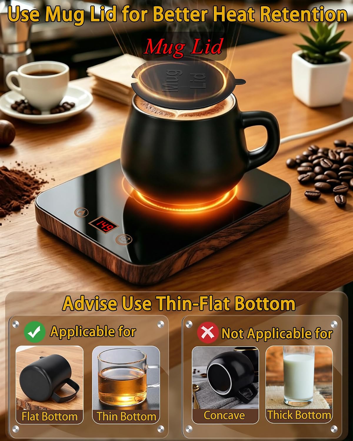 Coffee Mug Warmer for Desk with 1-12 Hours Timer Auto Shutoff & 3 Temp.