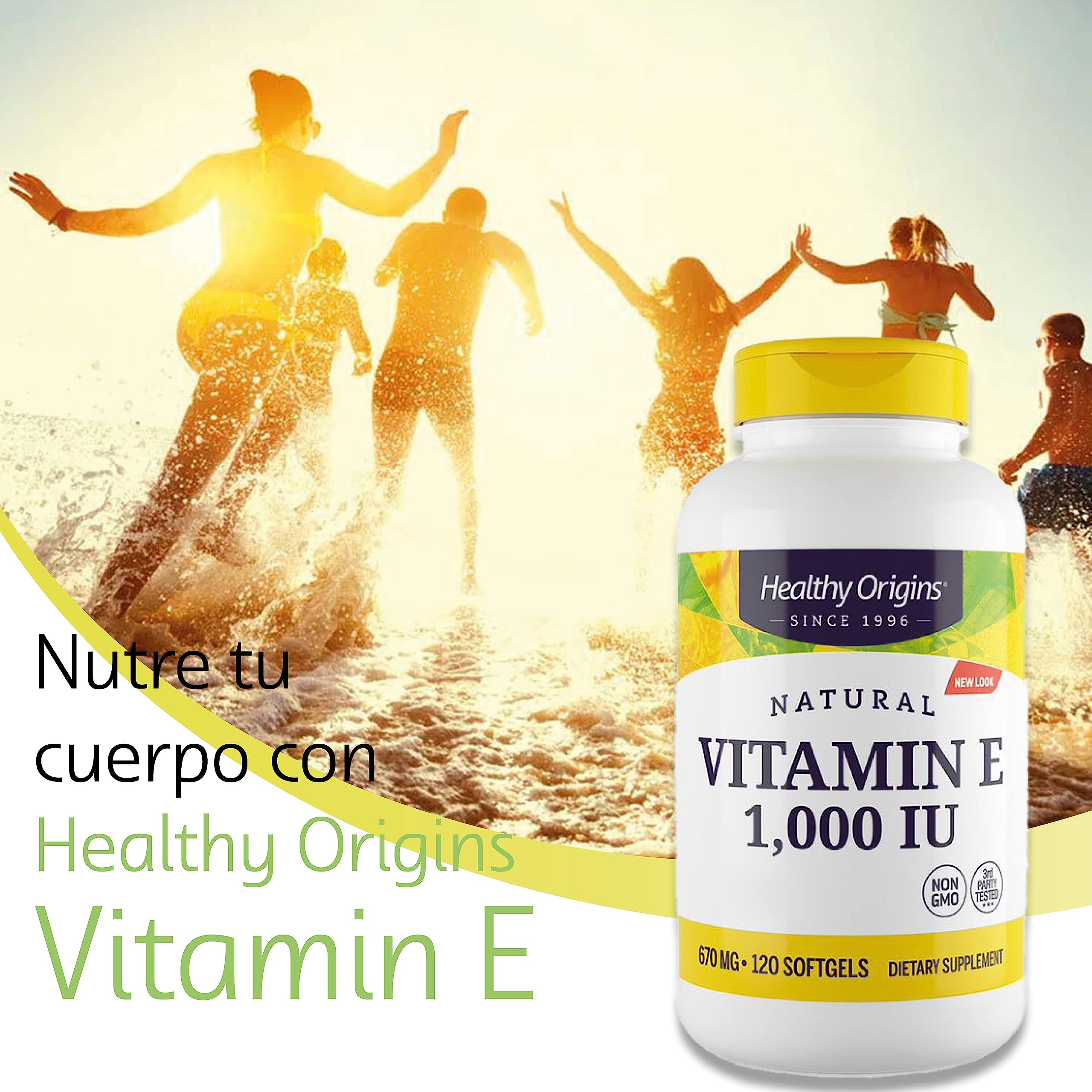 Healthy Origins, Natural Vitamin E, 1.000UI, 120 Cápsulas blandas, Probadas en Laboratorio, Sin Gluten, No GMO