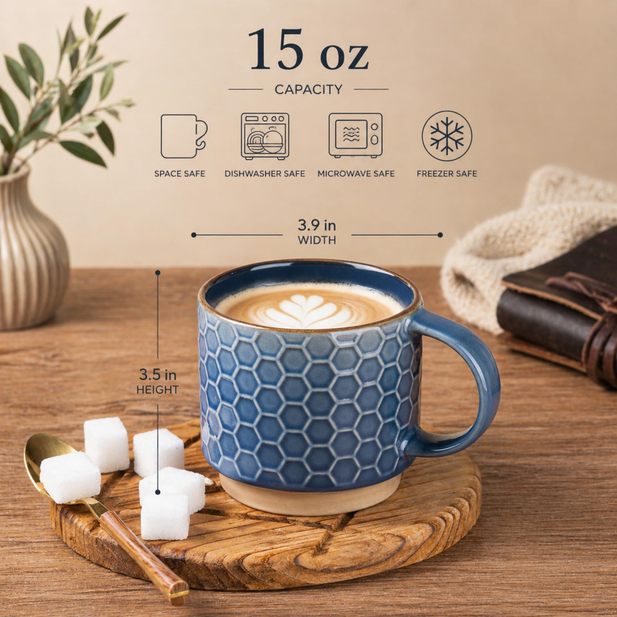 Amazon.com: GBhome 15OZ Stackable Coffee Mugs, Ceramic Coffee Cups with  Texture Patterns for Man,Woman,Dad,Mom, Modern Mugs Set of 4 for  Latte/Cappuccino/Cocoa. Dishwasher&Microwave Safe, Blue : Home & Kitchen
