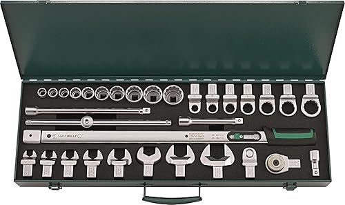 Stahlwille 96502053 Juego de llaves dinamométricas de 32 piezas con trinquete, herramientas de inserción, enchufes y accesorios, ideal para trabajo