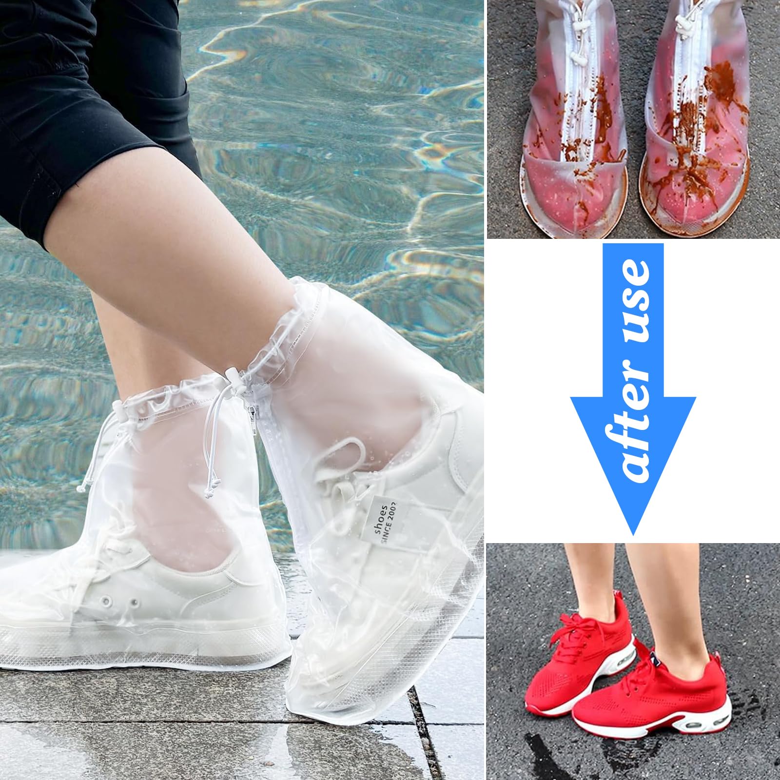 Surchaussures Lavable Couvre Chaussure Impermeable Surchaussures Impermeables Surchaussure Couvre Chaussures Avec Fermeture Eclair, Antidérapant Réutilisable pour Hommes Femmes