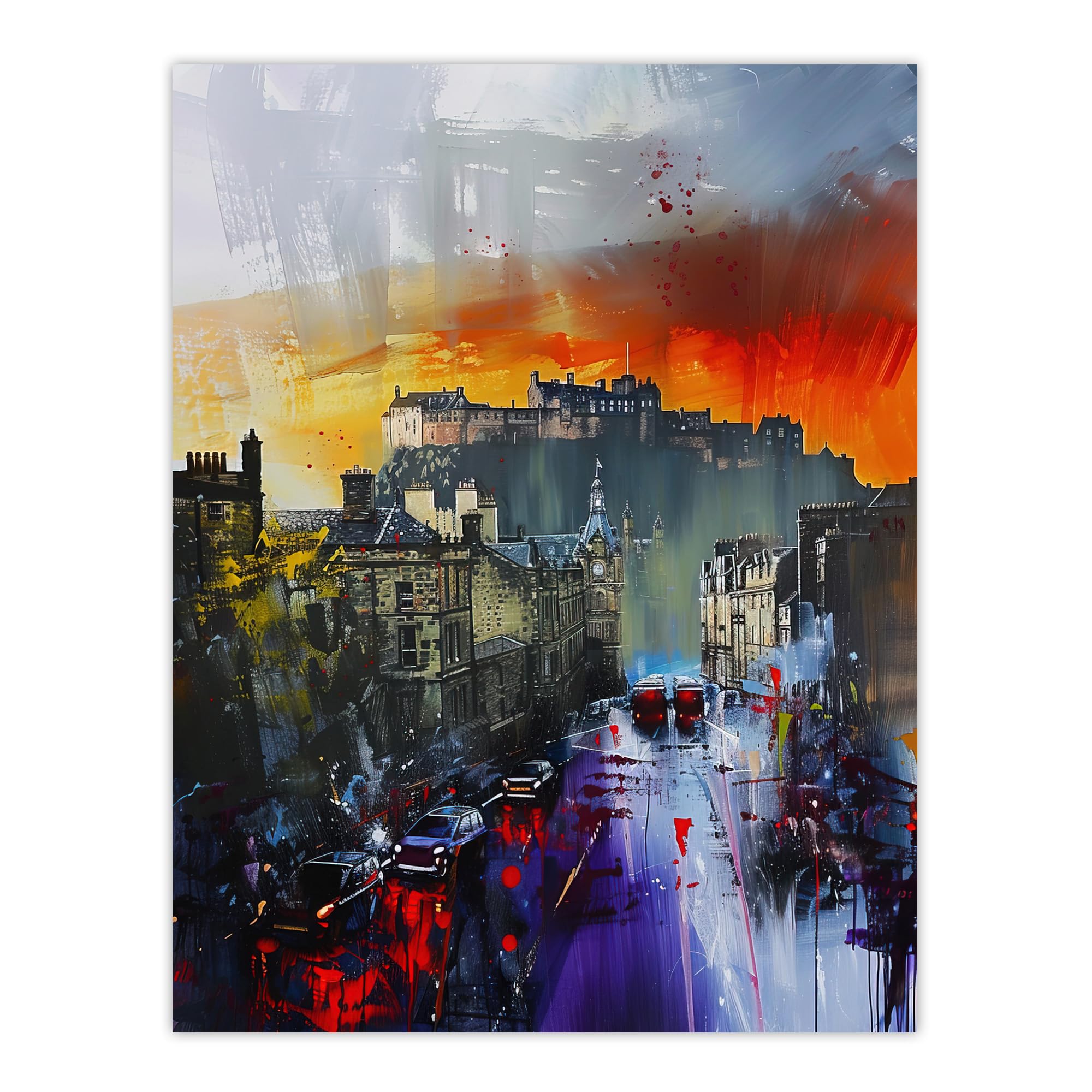 Artery8 Abstract Cityscape Wall Art Print - Edinburgh Castle - W18" x H24"