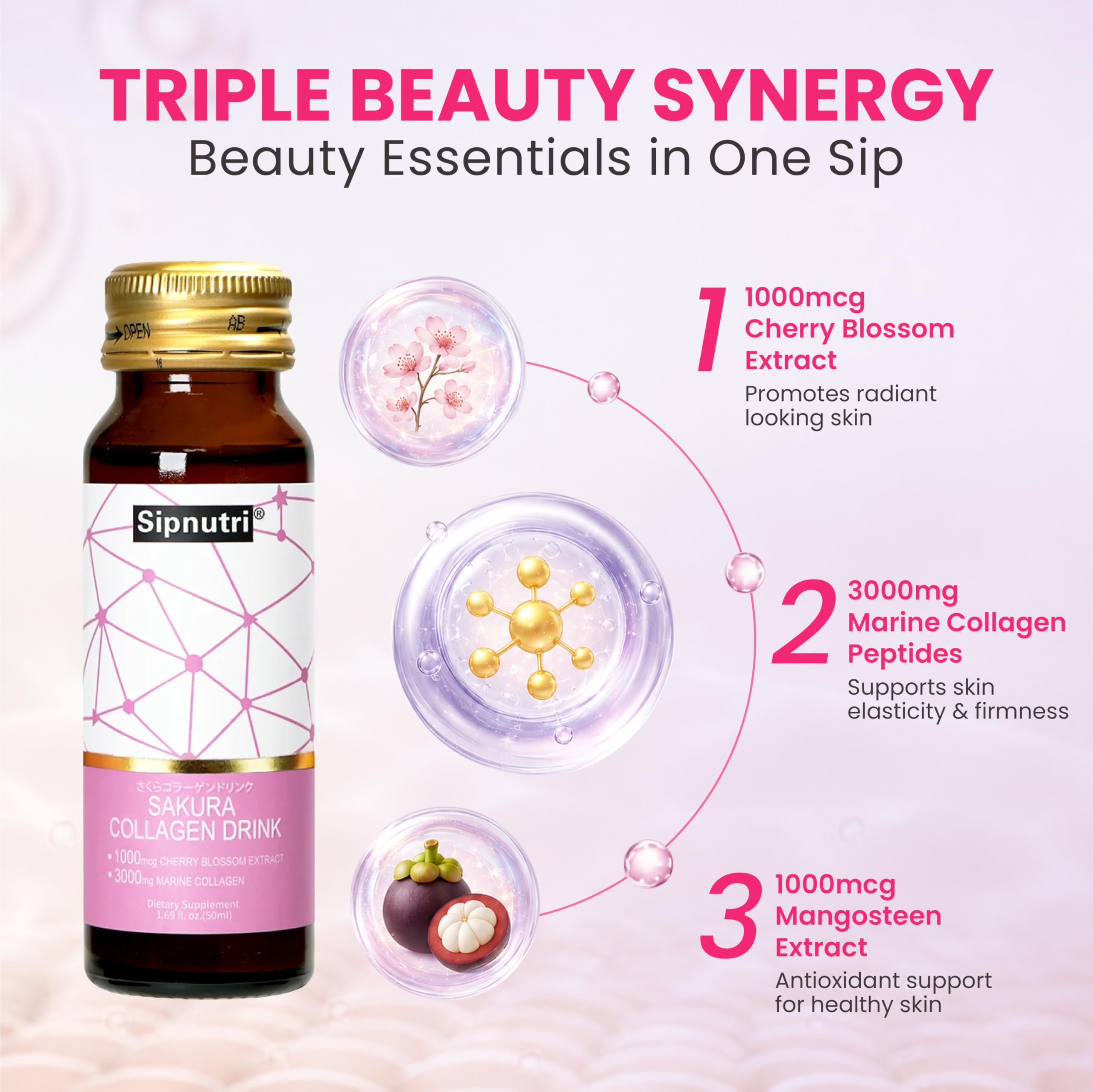 Japanese Sakura Glowing Skin Collagen Beauty Drink-1.69 fl oz x30 — Amazon image 4