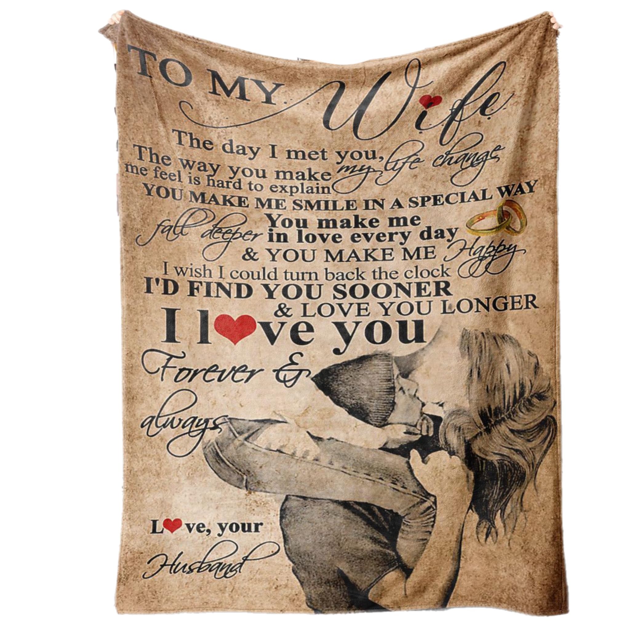 Eboutik To My Wife Hug - Personalised Poem Love Letter Blanket Gift For Wife - Warm Flannel Soft Throw For Wedding Day, Summer, Birthday Or Anniversary Or Valentines - (To My Wife Hug)