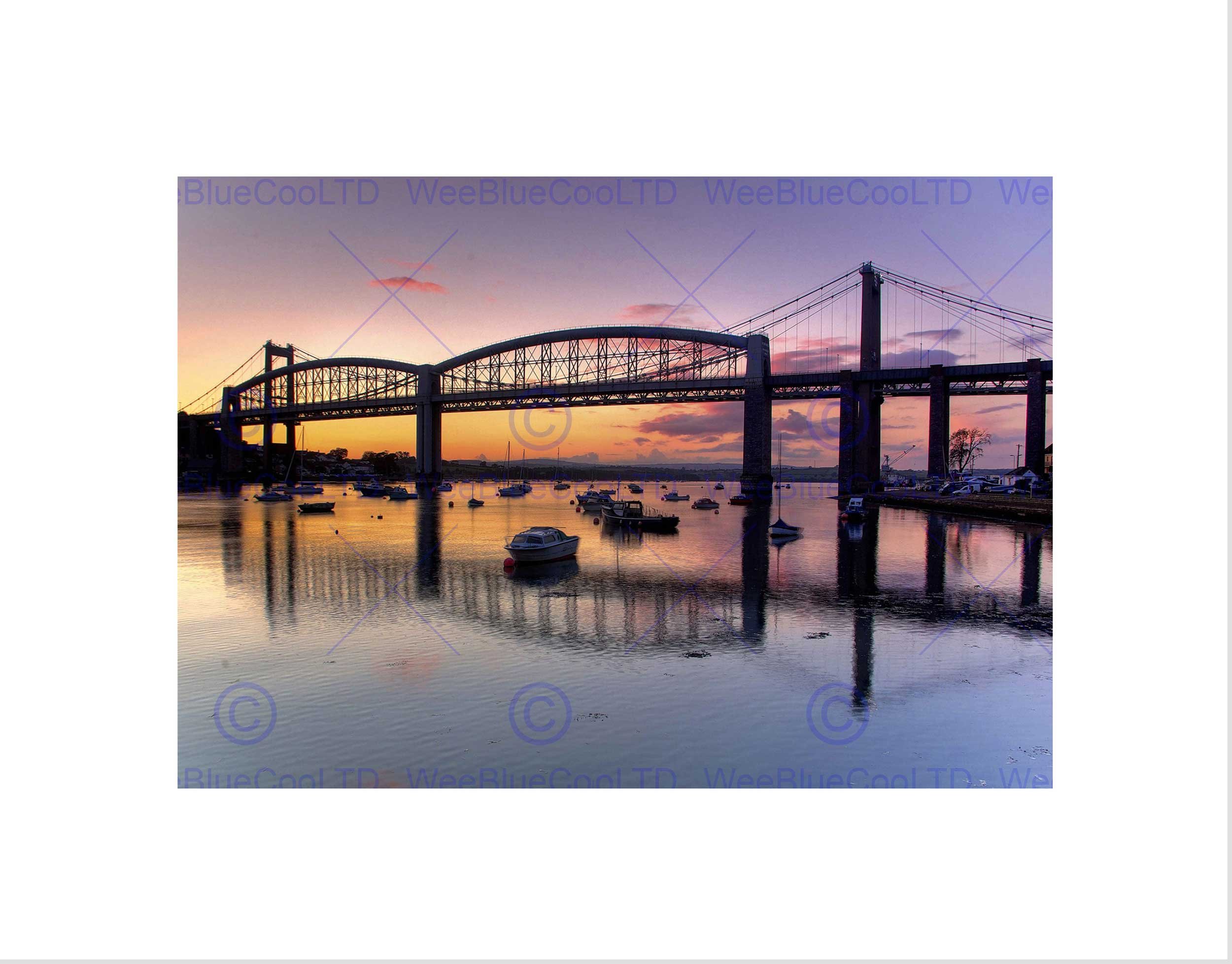 PHOTO LANDSCAPE RIVER BRIDGE ROYAL ALBERT TAMAR PLYMOUTH FRAMED PRINT B12X8148