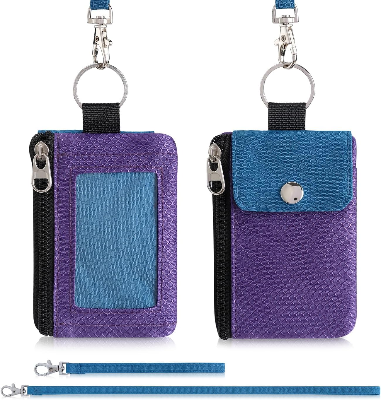 Minimalist Wallet For Mens Womens, Keychain RFID Blocking Zipper Small Wallet with ID Window 2 Lanyards,Water Resistant Travel Cash Card Coin Case Boys Girls - Image 7