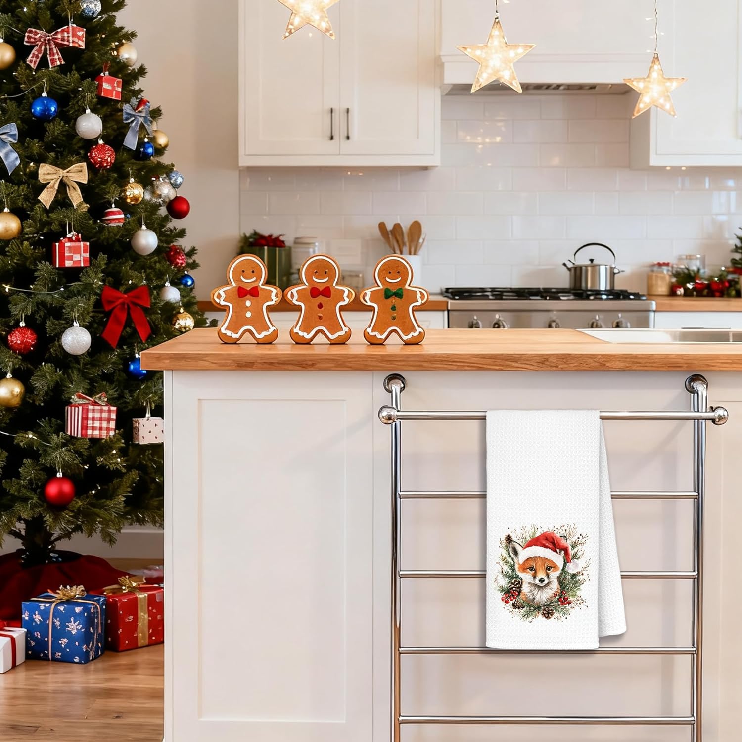 Vintage Christmas Fox Kitchen Towels, Fox Gifts for Women Decorative Hand Tea Towels for Bathroom, Winter Holiday Farmhouse Santa Xmas Forest Animal Dish Towel Drying Cloth, 16x24 Inches - Image 6