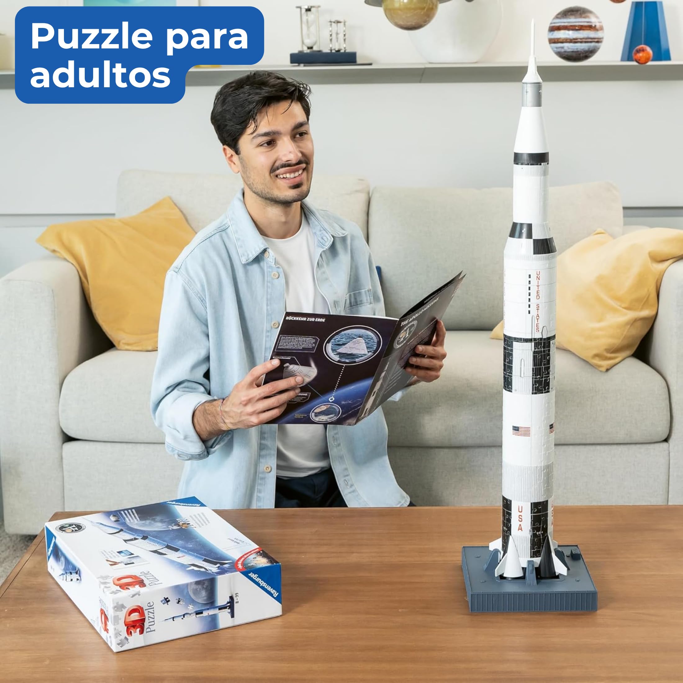 Ravensburger - Puzzle 3D Adultos NASA: Apollo Saturn V | Puzzles 3D para Adultos | Maquetas para Montar De 504 Piezas