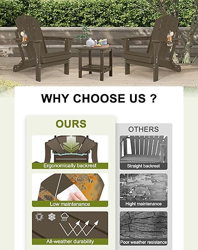 Miniatura 5 de Sillas Adirondack plegables  Sillas Adirondack de plástico con portavasos, resistentes a la intemperie para exteriores, patio, césped, jardín,