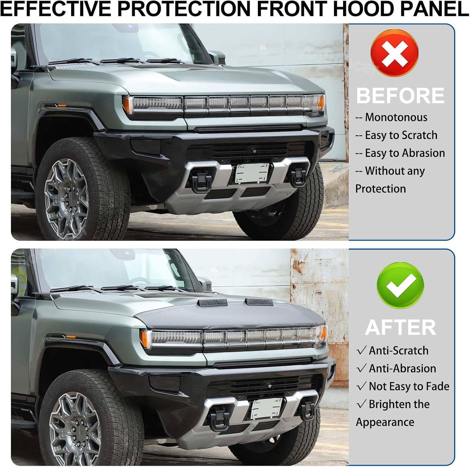 Car Bonnet Hood Bra Compatible with Hummer EV 2022-2026 SUV/SUT Leather Hood Cover Exterior Accessories Front End Cover Black Car Mask Bra