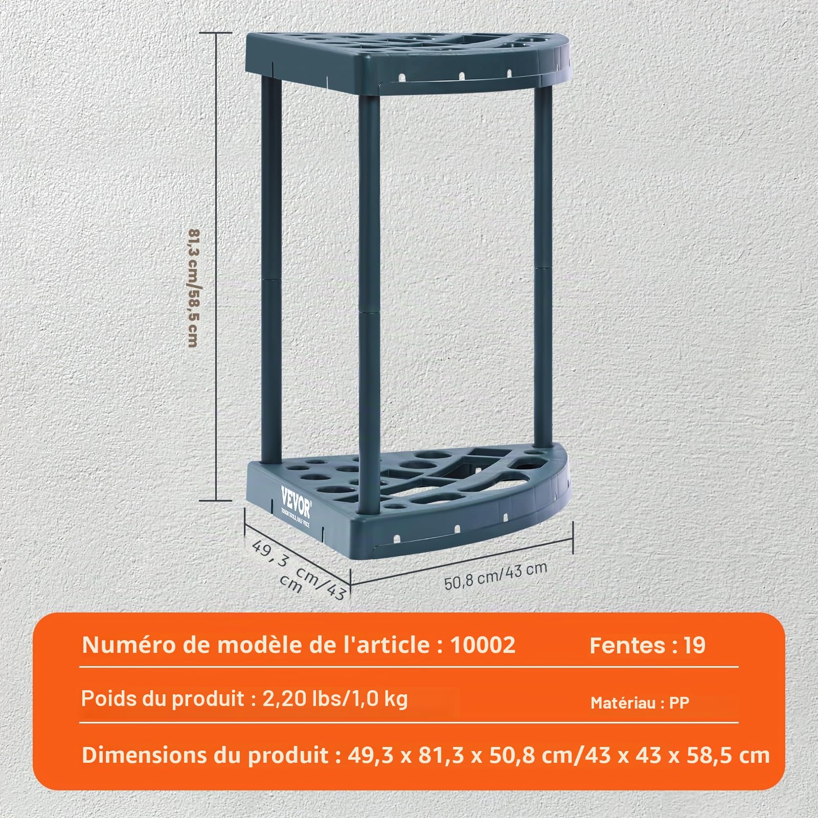 VEVOR Support Range Outils de Jardin 19 Emplacements Porte-outils de Garage en PP pour Rangement, Organisation, Stockage des Coins d'Abri Extérieur des Outils, Râteaux, Balais, Pelles à Long Manche
